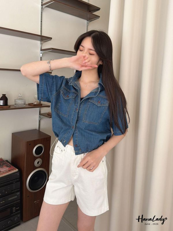 LLA41 春夏縮口丹寧衫 