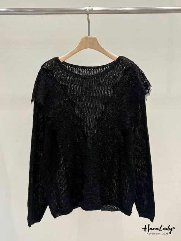 WJA27 微透蕾絲領針織上衣 