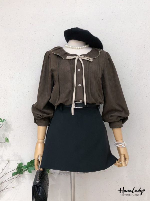 WJA40 超推日系蜜桃絨綁帶上衣 