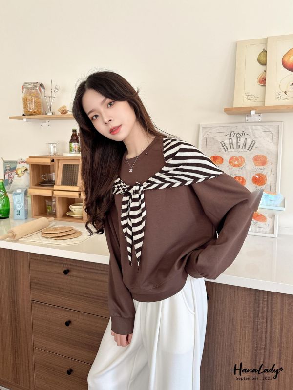 WKA01 絲滑涼棉條紋披肩T 