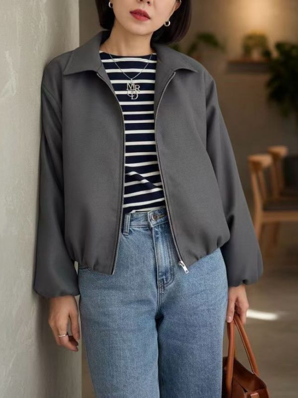 WQB24 極細棉絨感拉鍊翻領外套 