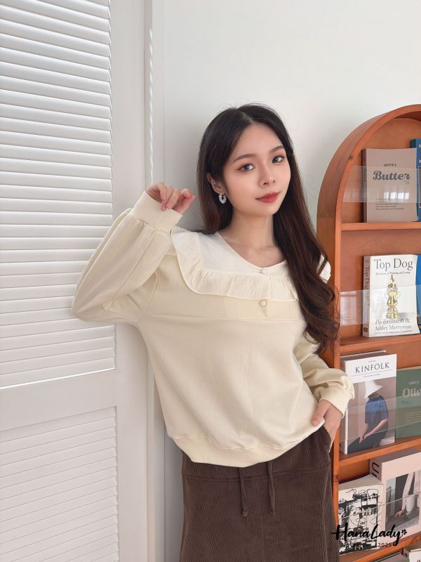 WJA28 簡約可愛花邊領上衣 