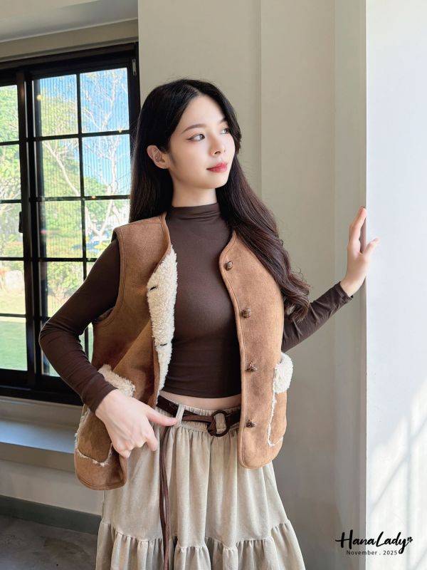 WJA55 超嫩Q麂皮羊羔毛背心 