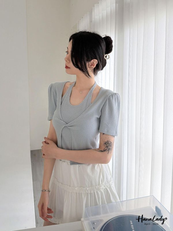 LFA38 簡約繞薄設計扭結上衣 