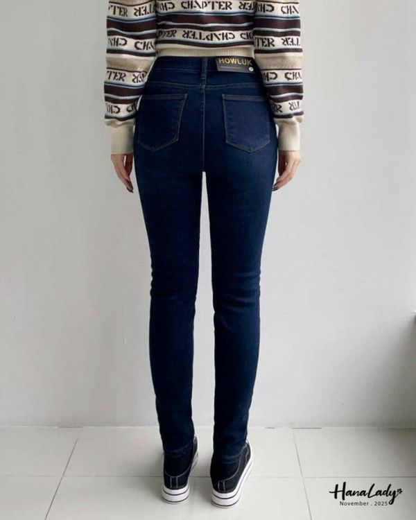 WJB47 包色款加絨合身丹寧褲 