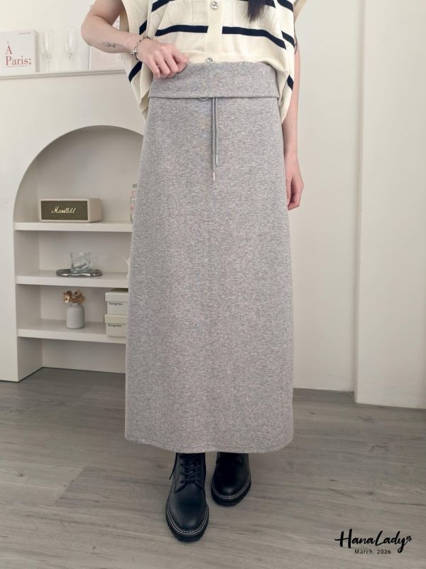 LSA58 反摺腰綁帶休閒長裙 