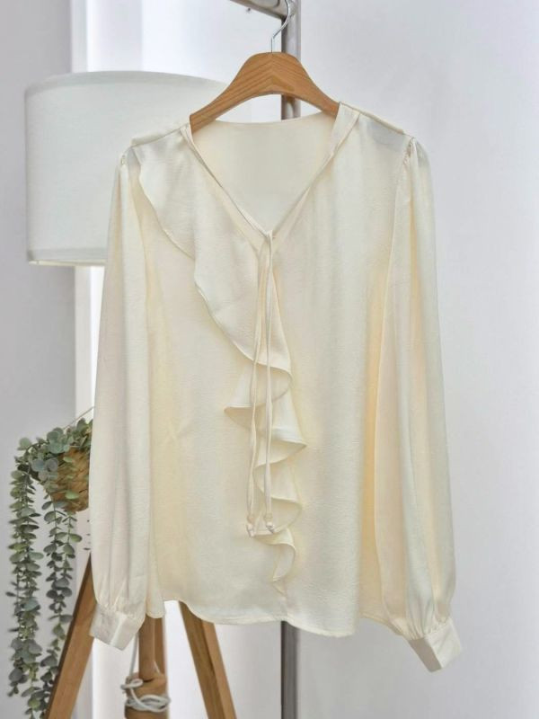 WQA05 波浪領微光澤壓紋雪紡 