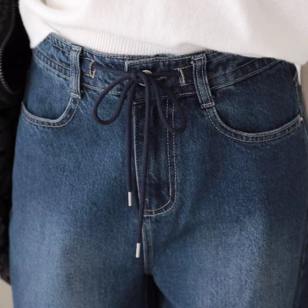 WQA37 人見人愛綁繩腰丹寧寬褲 