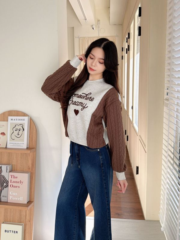 WQB10 超口愛麻花袖內刷毛T 