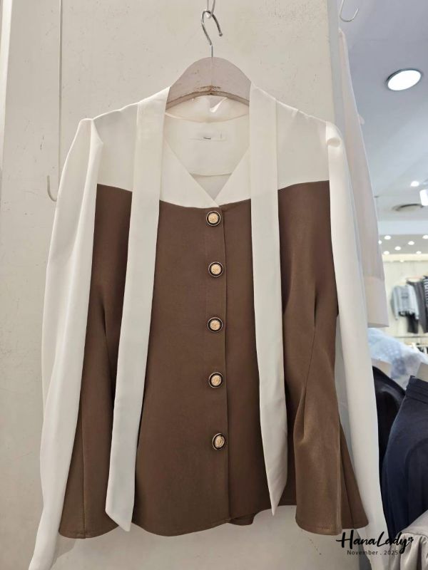 WJA45 優雅V領收腰金扣雪紡 