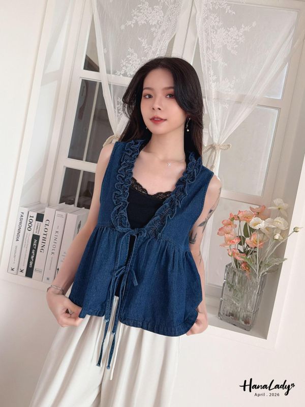 LFA80 甜酷綁結牛仔背心 