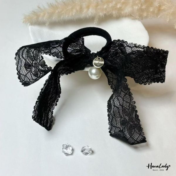 LSA74 珍珠緞帶蕾絲髮圈 