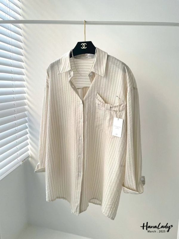 WSA84 口袋蝴蝶結直條紋襯衫 