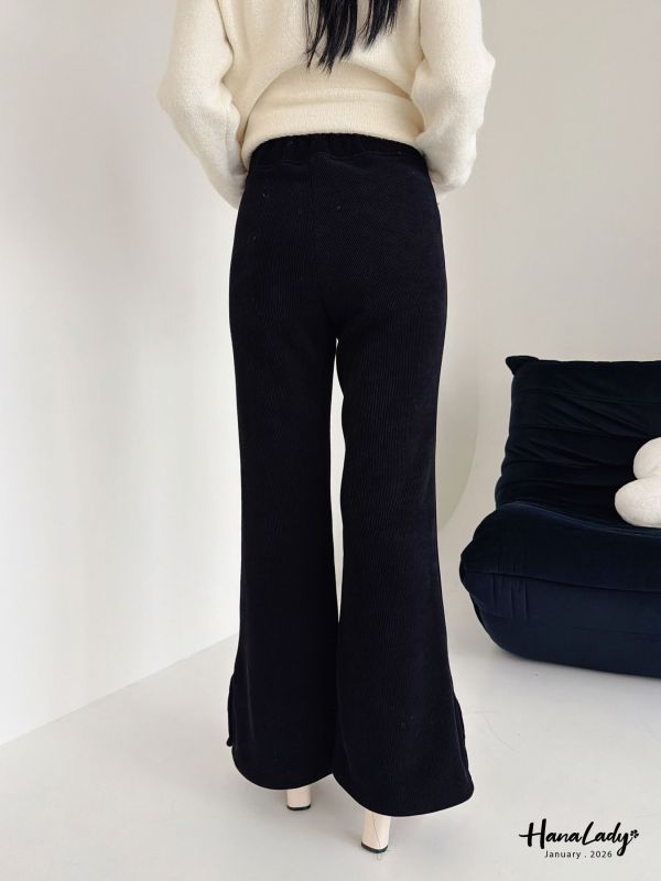 LEB17 暖呼三釦休閒刷毛喇叭褲 