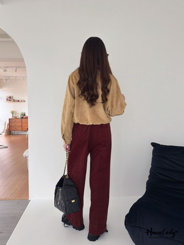 WJA98 質感燈心絨壓摺寬褲 