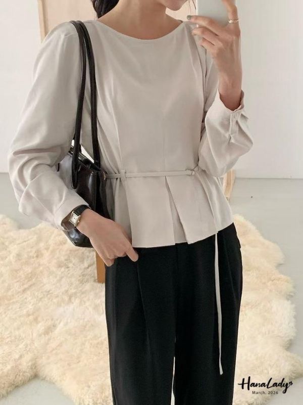 LSA36 知性百摺釦帶上衣 