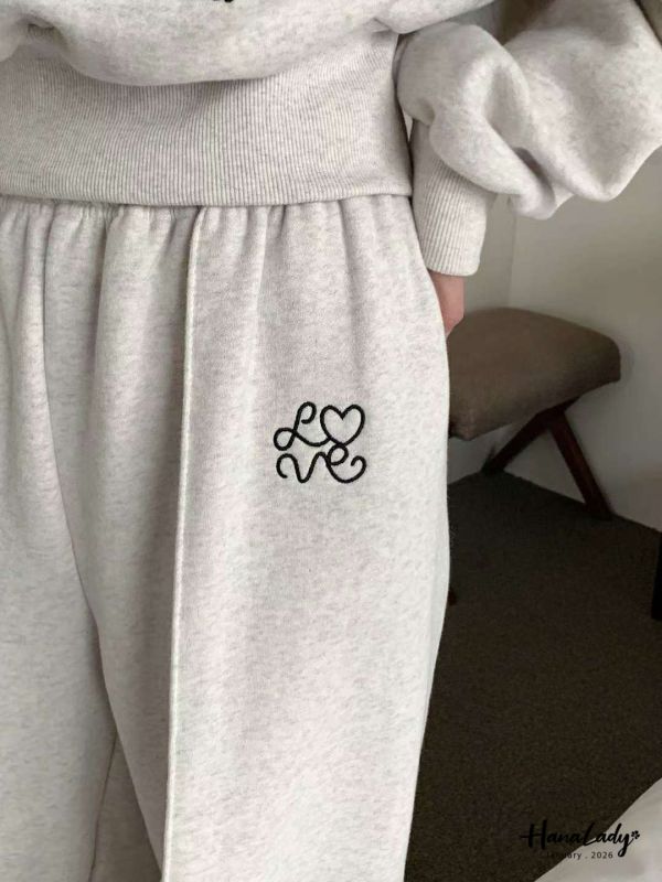 LEA97 刺繡LOVE愛心內刷毛套裝 