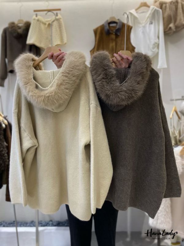 LEA37 毛毛可拆長版針織拉鍊外 