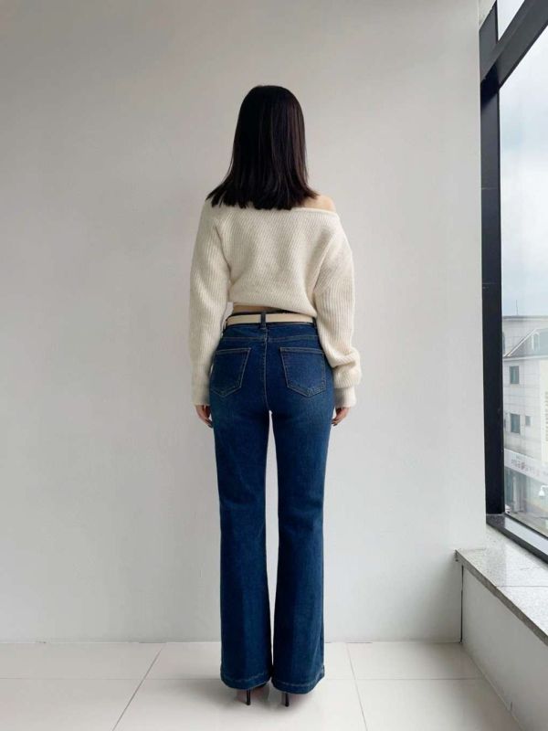 WQB15 冬季必收磨毛喇叭丹寧褲 