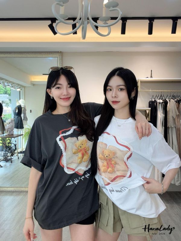 LCA58 蕾絲星星泰迪熊長版T 