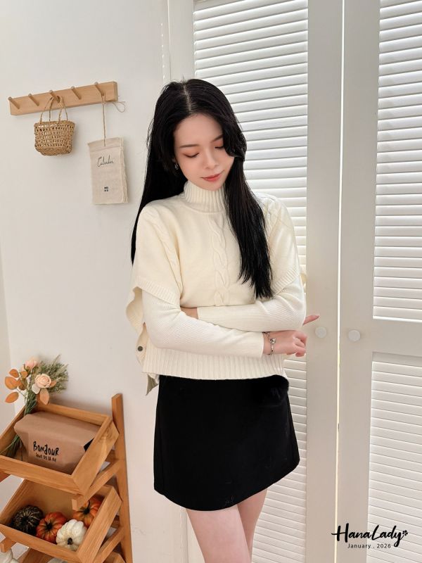 LEA18 必收兩件式麻花斗篷針織上衣 