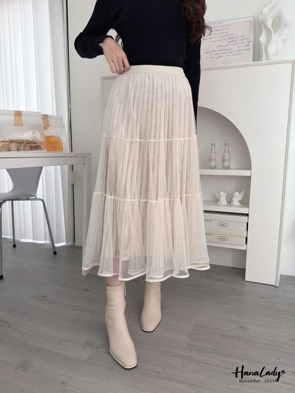 WJA08 浪漫爆棚絨布層次網紗裙 