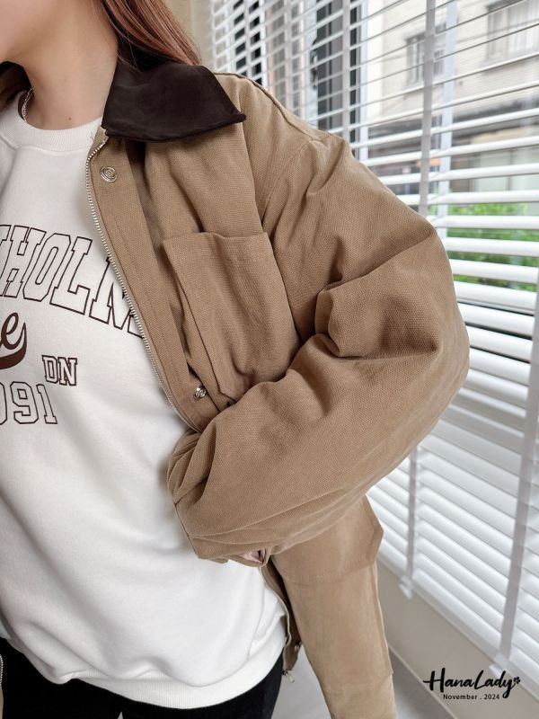 FJA83 率性麂皮領絨布舖棉外 