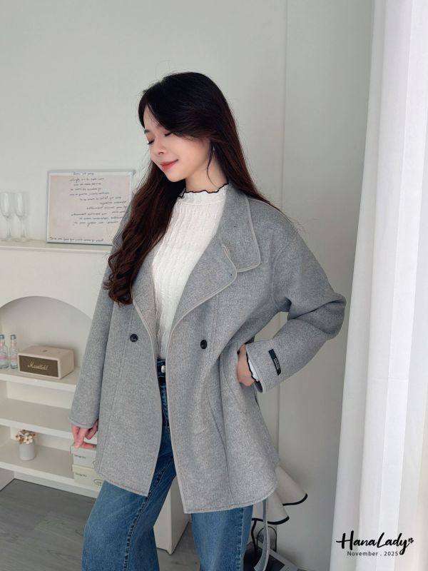 WJA97 設計領排扣羊毛外 