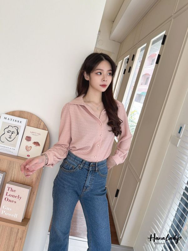 WTA50 立體細紋精緻釦襯衫 