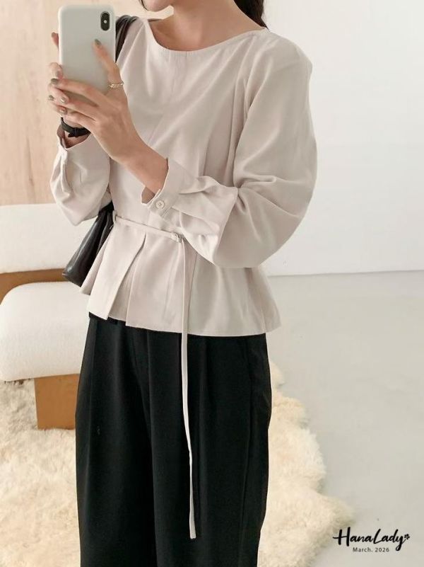 LSA36 知性百摺釦帶上衣 