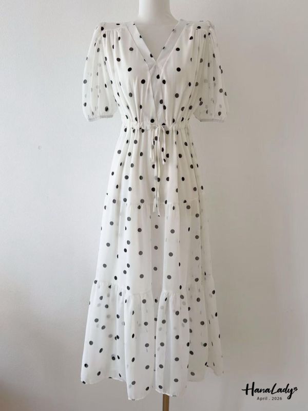 LFA22 復古點點雪紡長洋 