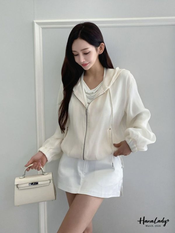 LFA01 高質感緞面紗連帽拉鍊外 