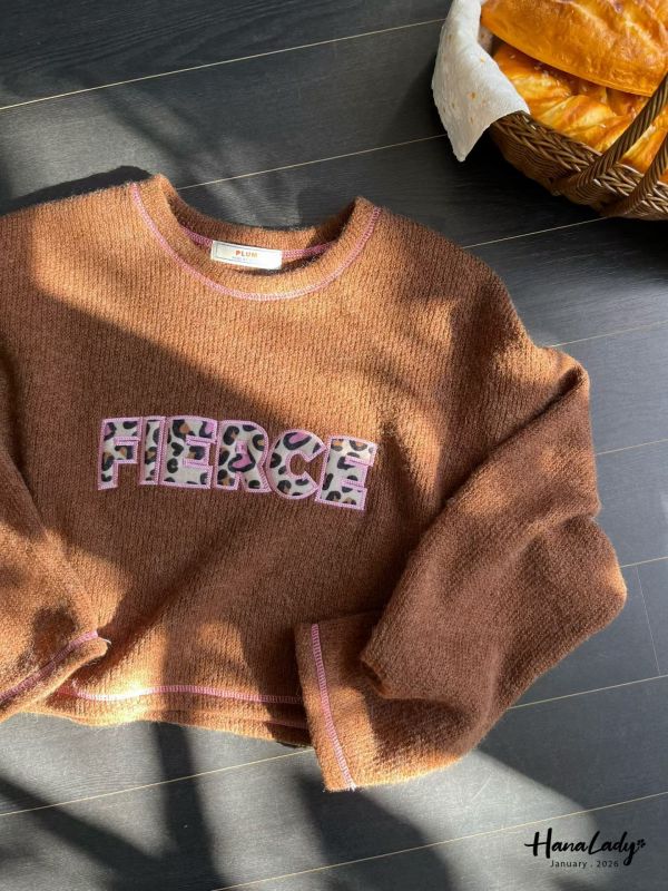 LEA14 絨布豹紋刺繡邊針織上衣 