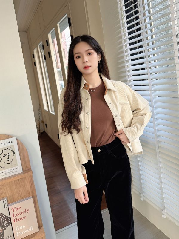 WQA78 燈心絨拼接麂皮排釦外 