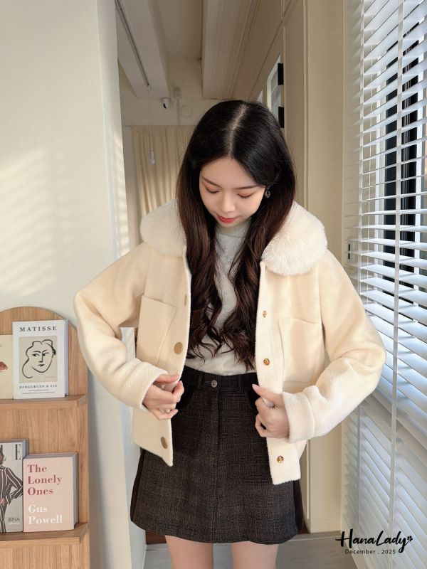 WQA25 毛領金釦嫩Q針織外毛可拆 