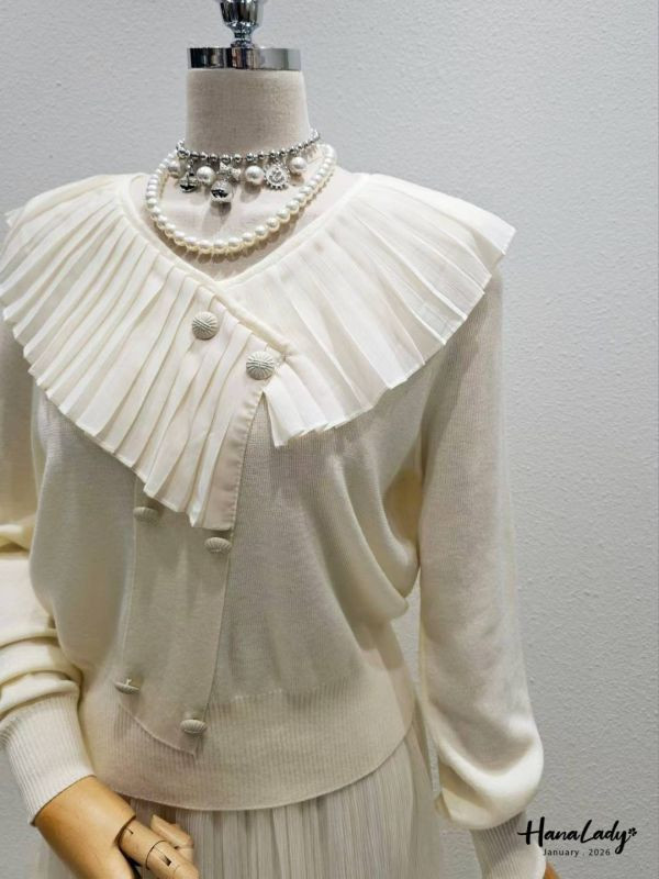 LEA09 親膚細針織拼接雪紡上衣 