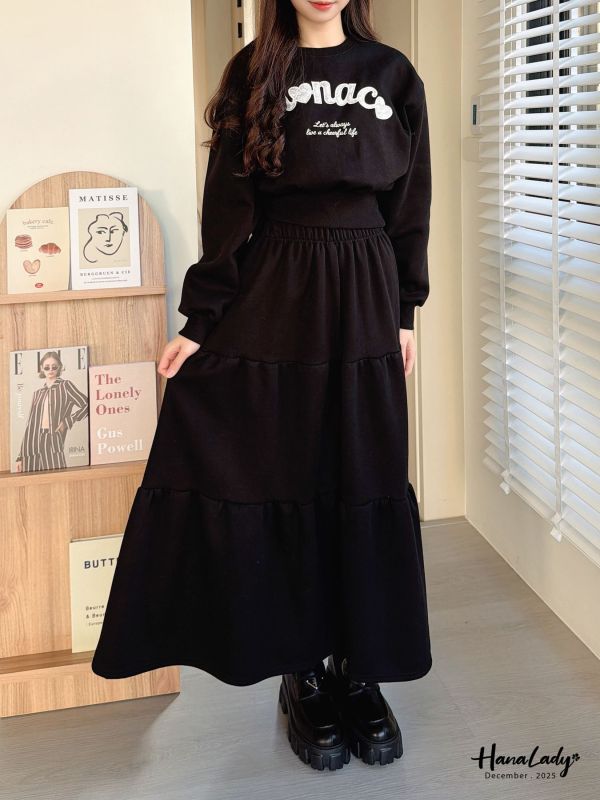 WQB12 蕾絲字母內刷毛蛋糕裙套裝 