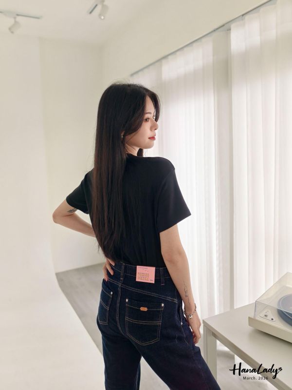 LSA53 車線感反摺設計丹寧褲 