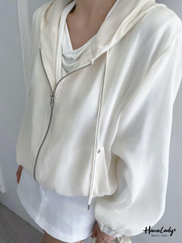 LFA01 高質感緞面紗連帽拉鍊外 