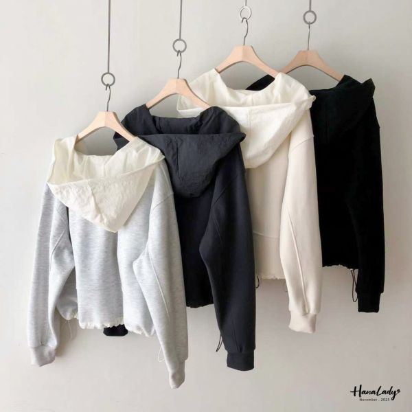 WJB02 異材質拼接休閒連帽外 