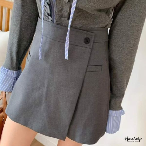 WJA70 斜擺假口袋片裙褲 
