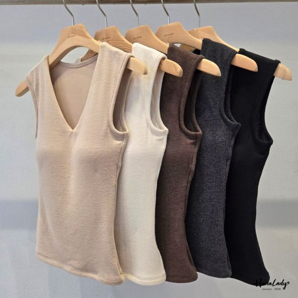 LEA96 厚墊親膚棉絨V領背心 