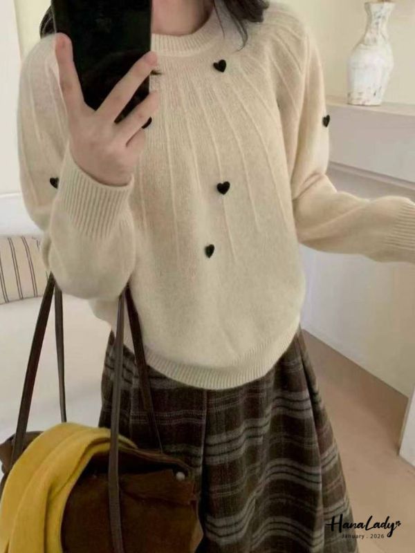 LEA68 絨布愛心親膚毛料針織上衣 