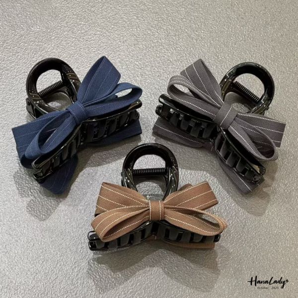 WTB12 直條紋蝴蝶結髮夾 