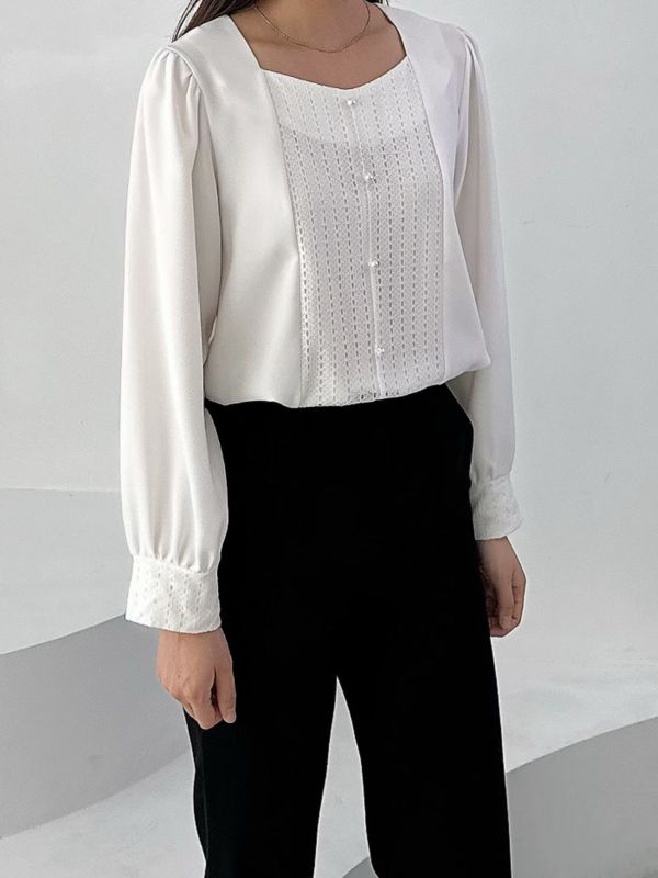 WQA51 波西米亞釘珠V線雪紡衫 