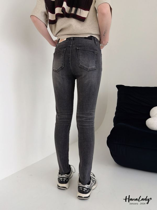 LEB12 黑灰顯瘦煙管丹寧褲 