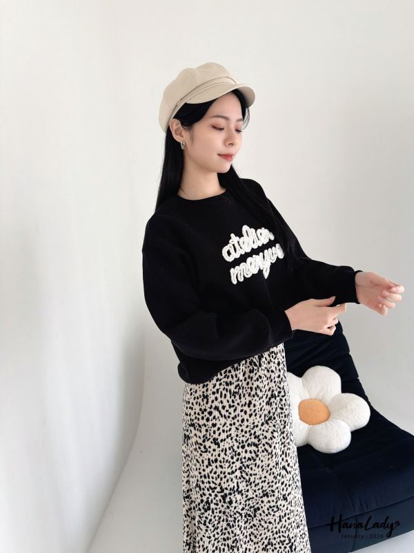 LEA83 可愛Q毛字母內刷毛T 