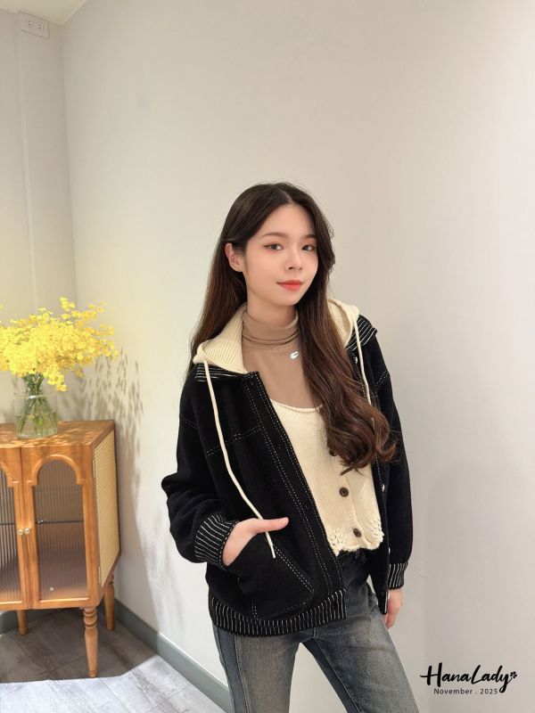 WJB38 親膚毛料針織外套帽可拆 