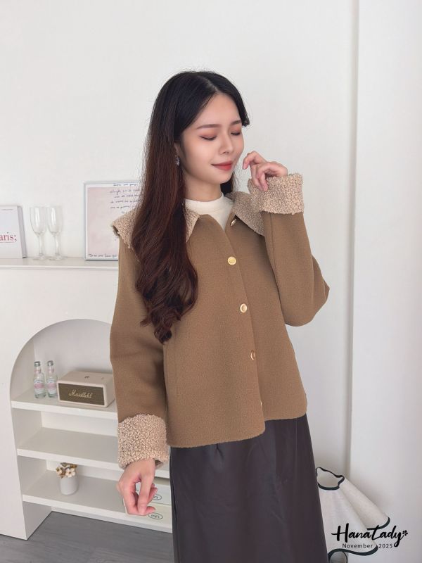 WJA16 韓系親膚絨毛領金釦外 