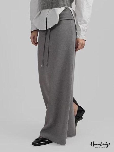 LSA58 反摺腰綁帶休閒長裙 